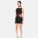 CRYSTAL EMBROIDERED AND TULLE INSERT MINI DRESS