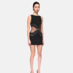CRYSTAL EMBROIDERED AND TULLE INSERT MINI DRESS