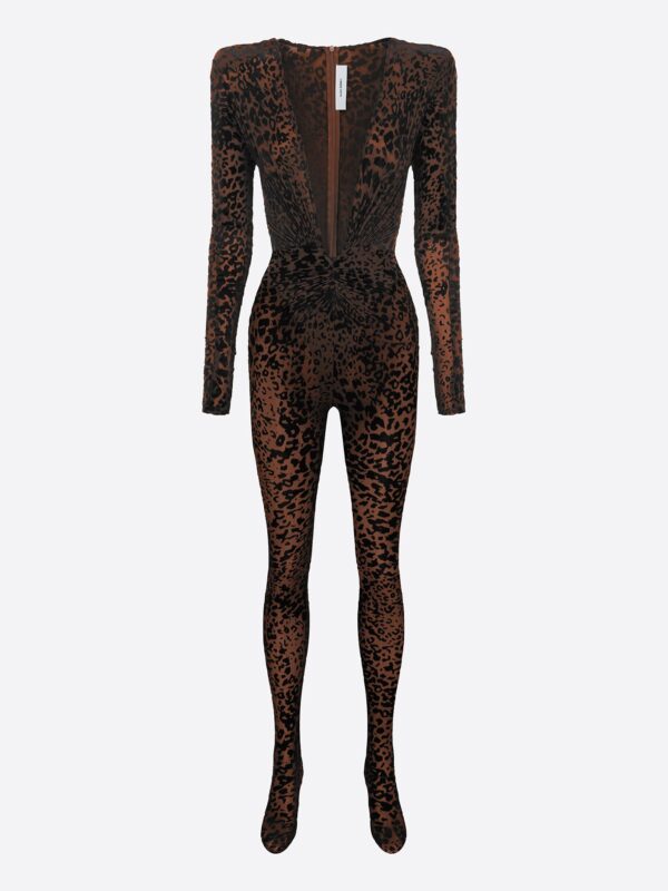 LONG V CATSUIT IN LEOPARD
