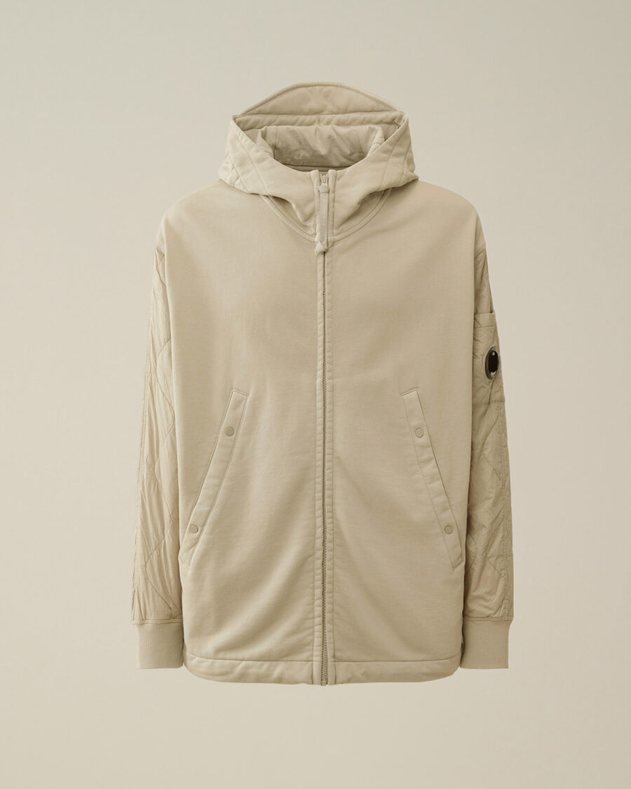 FLEECE MIXED QUILTED HOODED SWEATSHIRT