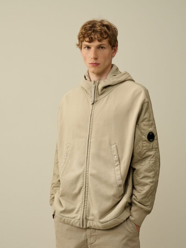 FLEECE MIXED QUILTED HOODED SWEATSHIRT