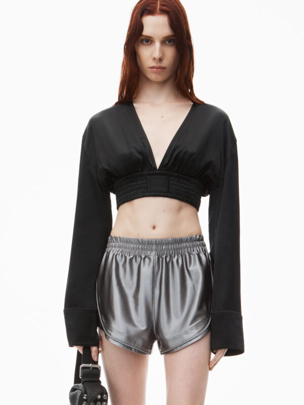 CROPPED JERSEY SATIN TOP