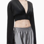 CROPPED JERSEY SATIN TOP