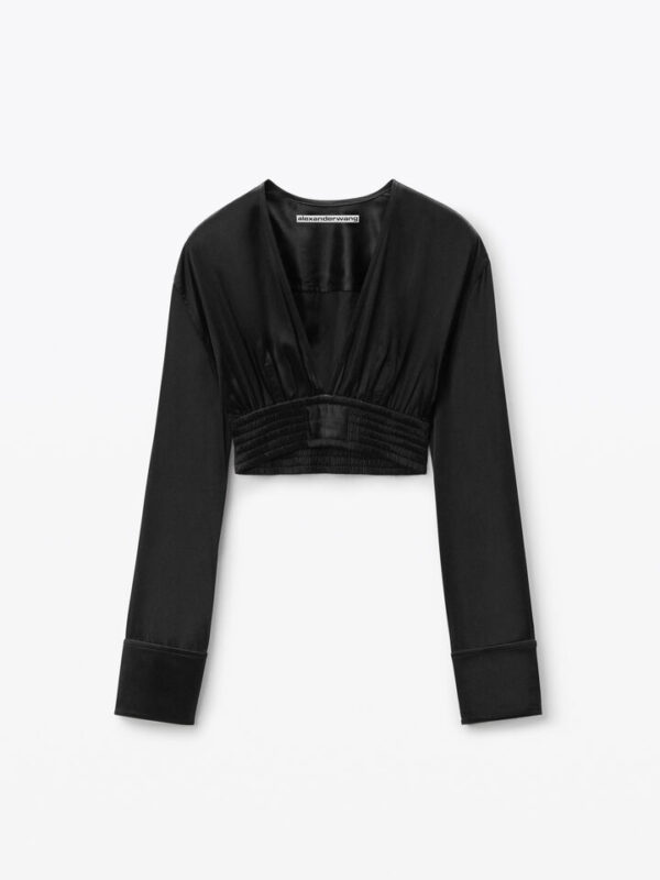 CROPPED JERSEY SATIN TOP