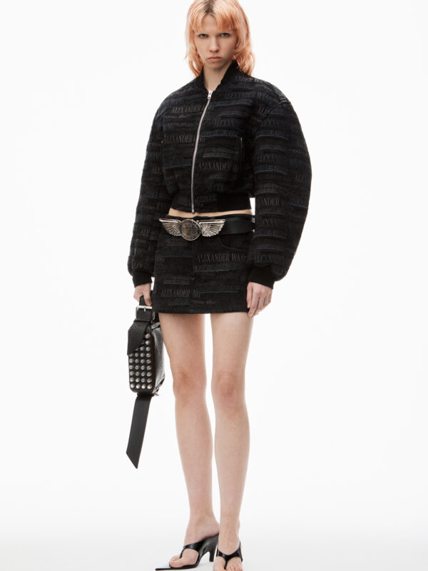 LOGO EMBROIDERED BOMBER DENIM JACKET