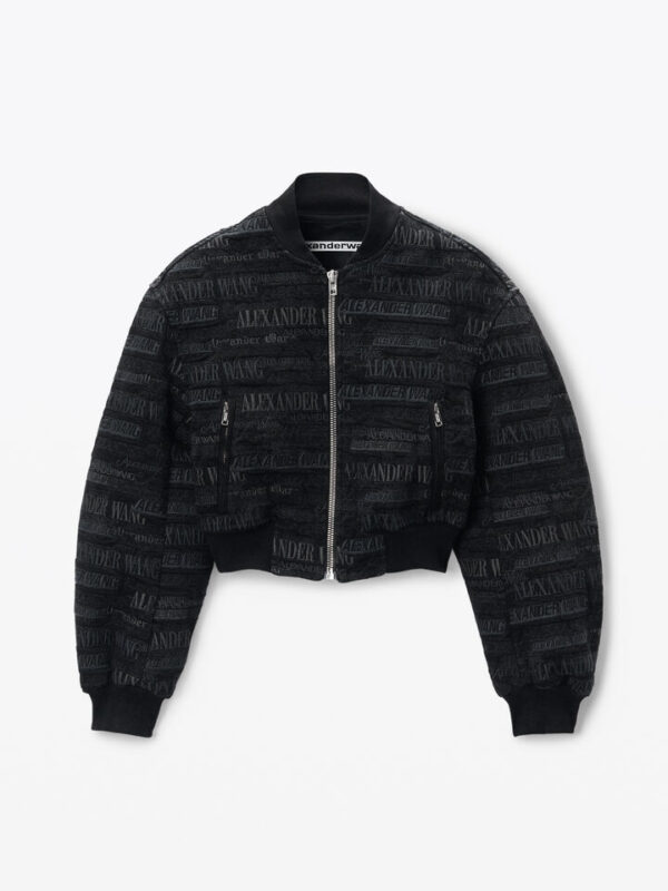 LOGO EMBROIDERED BOMBER DENIM JACKET