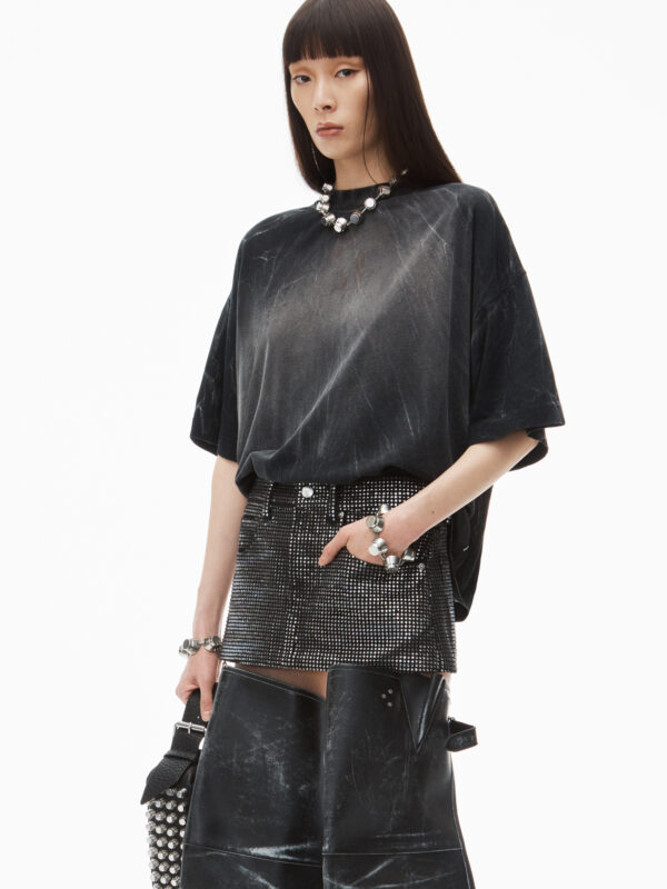 CRYSTALS MINI DENIM SKIRT