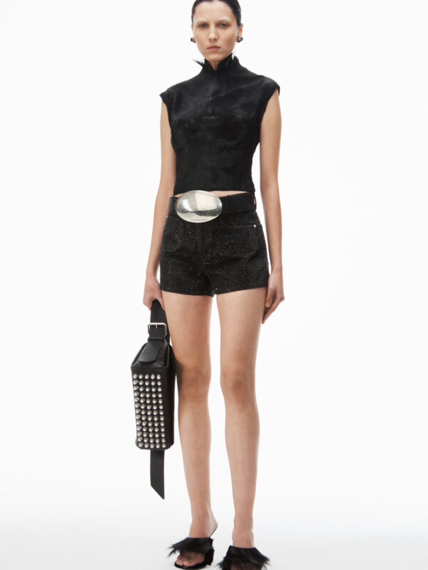 HIGH RISE CRYSTALS DENIM SHORTS