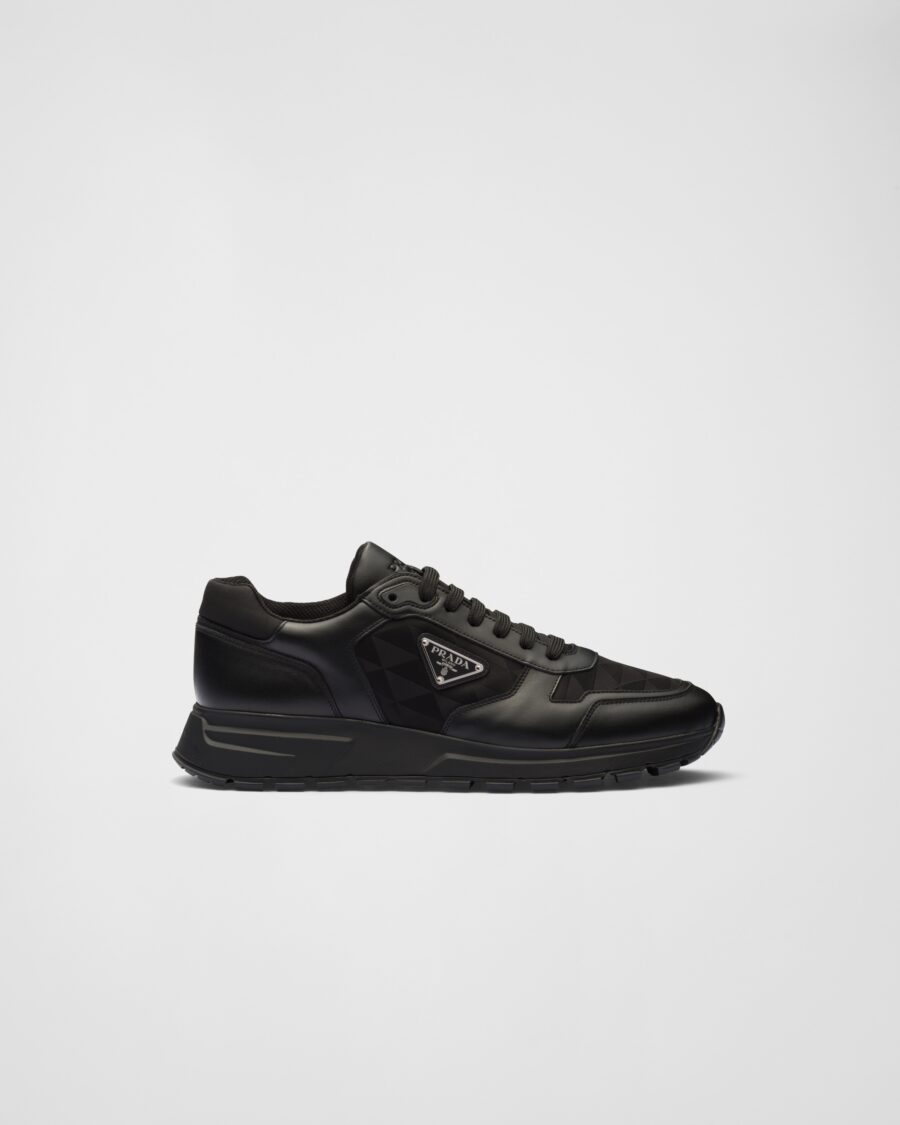 LEATHER AND RE-NYLON HIGH TOP SNEAKERS