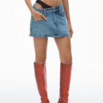 PRE STYLED DENIM SKIRT WITH LACE BAND