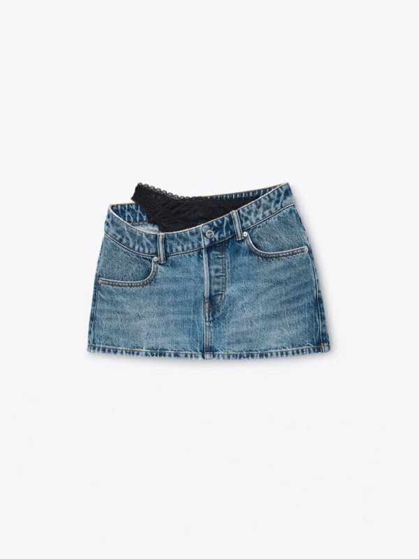 PRE STYLED DENIM SKIRT WITH LACE BAND