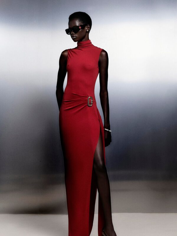 SIDE SLIT DRAPE MAXI DRESS