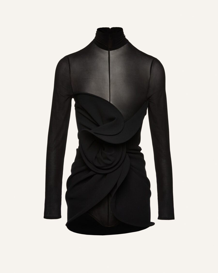 SCULPTURAL HIGH NECK MINI DRESS