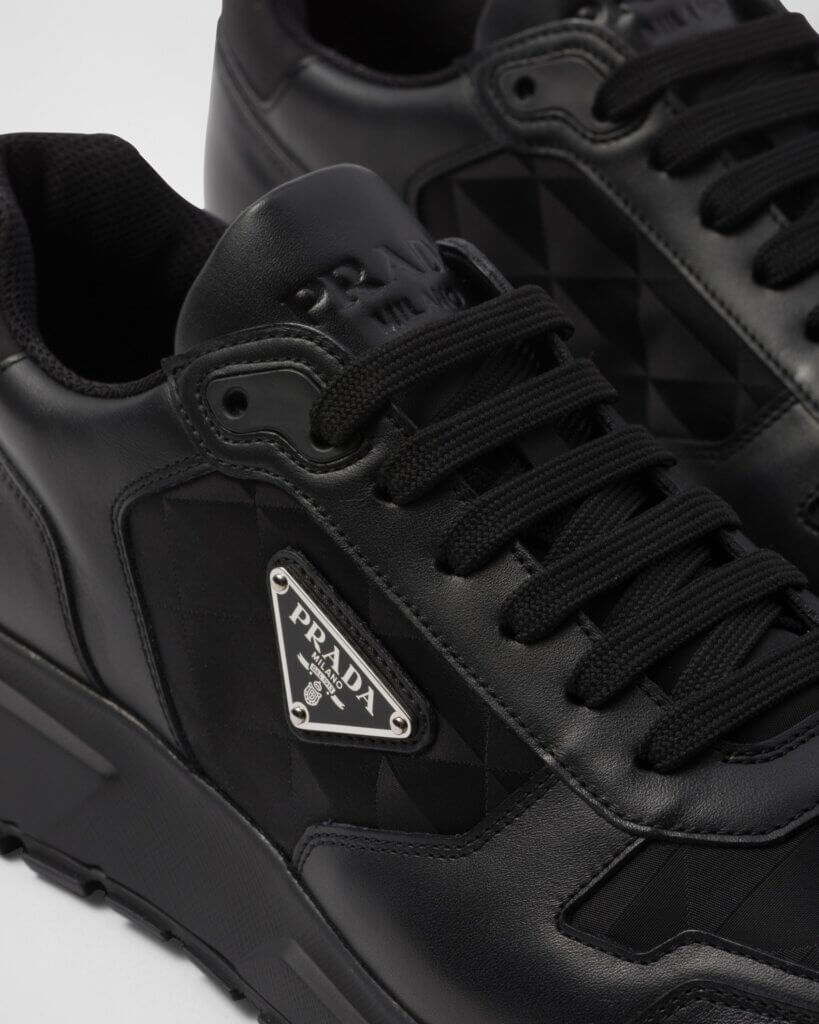 LEATHER AND RE-NYLON HIGH TOP SNEAKERS - Helga Design