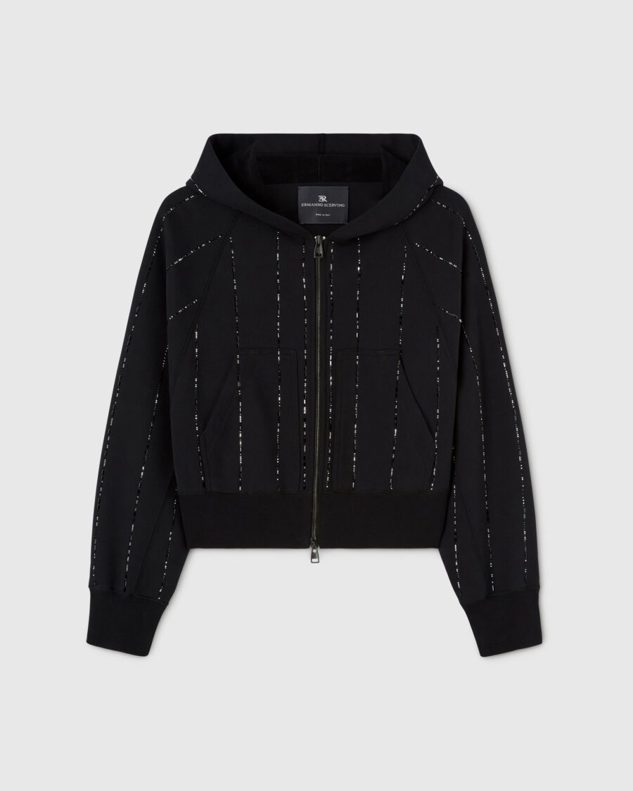 HOODED SWEATSHIRT WITH ZIP AND MICROCRYSTALS