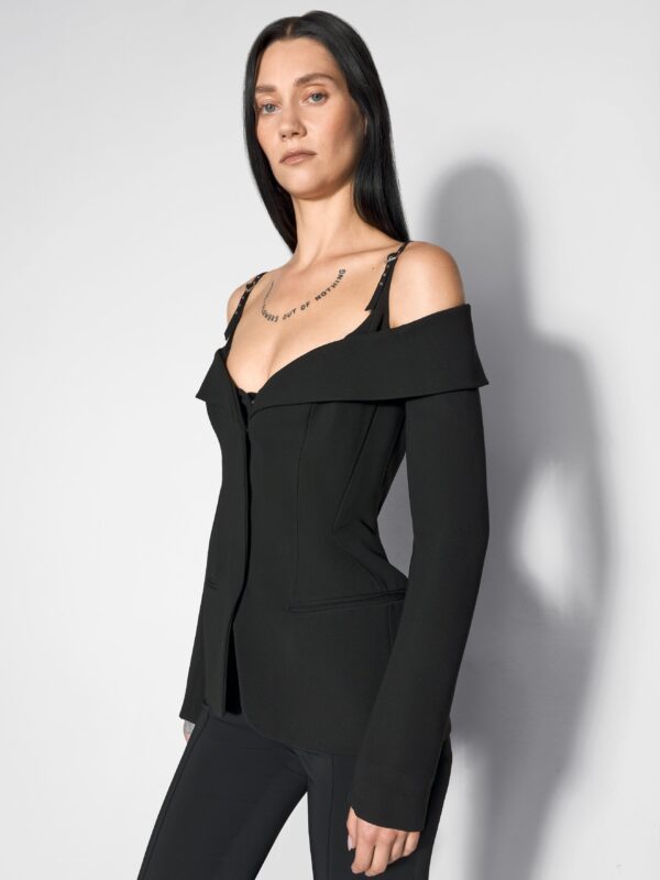 SCULPTURAL OFF SHOULDER JACKET