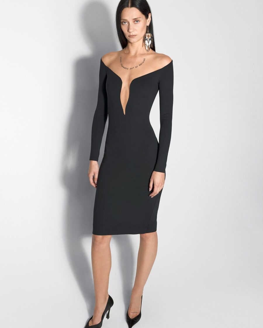 ILLUSION NECKLINE MIDI DRESS