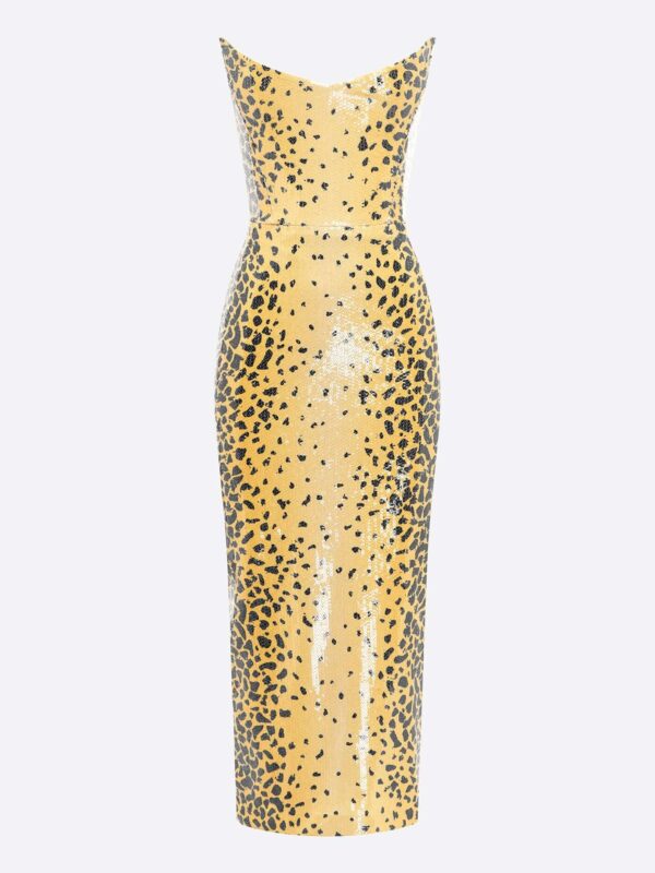 STRAPLESS ANGLED CORSET MIDI DRESS