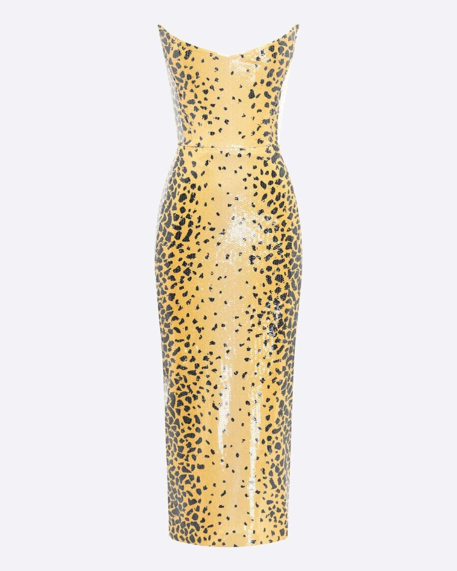 STRAPLESS ANGLED CORSET MIDI DRESS