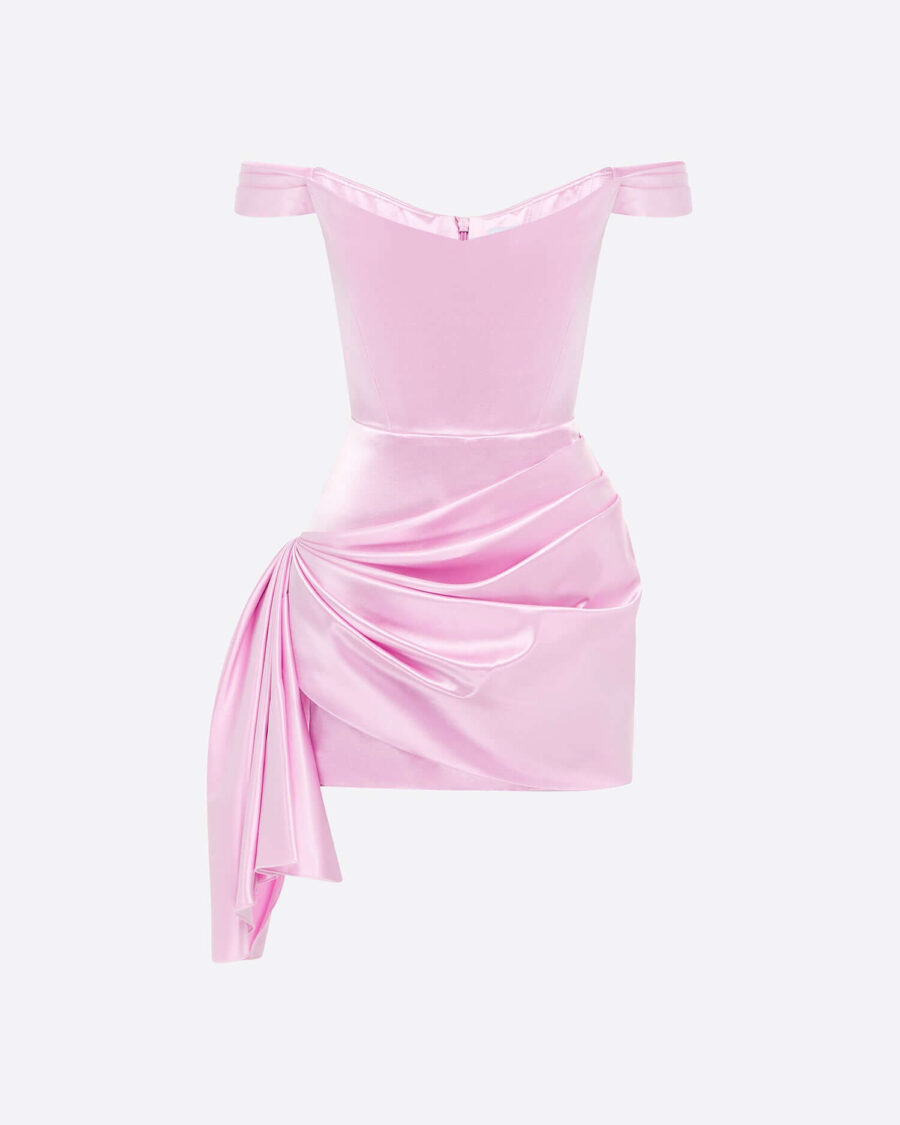OFF THE SHOULDER MINI DRAPED DRESS