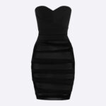 STRAPLESS MESH TUCKED DRESS