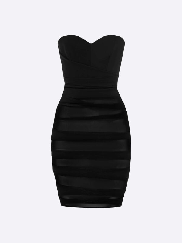 STRAPLESS MESH TUCKED DRESS