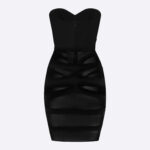 STRAPLESS MESH TUCKED DRESS