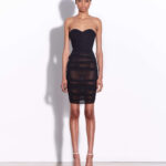 STRAPLESS MESH TUCKED DRESS