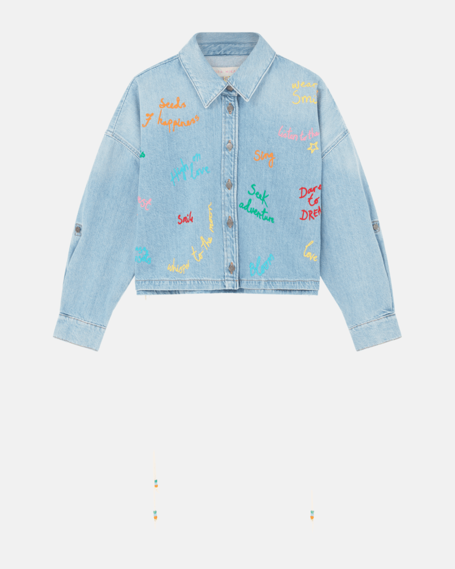 EMBROIDERED BUBBLE DENIM SHIRT