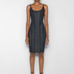 MESH AND DENIM MIDI DRESS