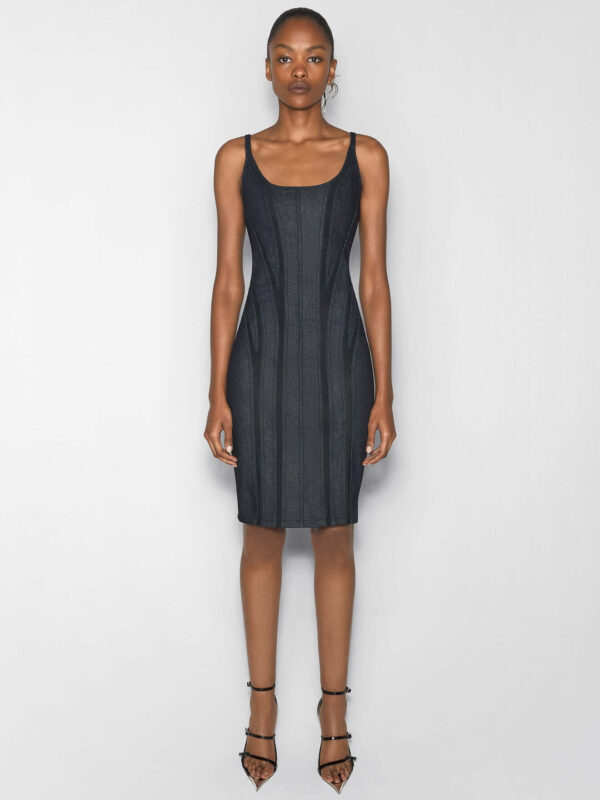 MESH AND DENIM MIDI DRESS