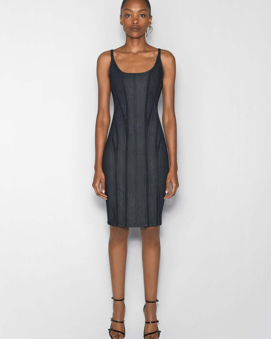 MESH AND DENIM MIDI DRESS