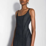 MESH AND DENIM MIDI DRESS