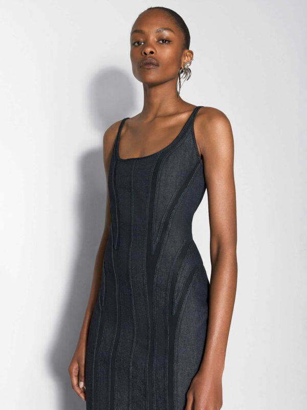 MESH AND DENIM MIDI DRESS