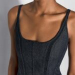 MESH AND DENIM MIDI DRESS