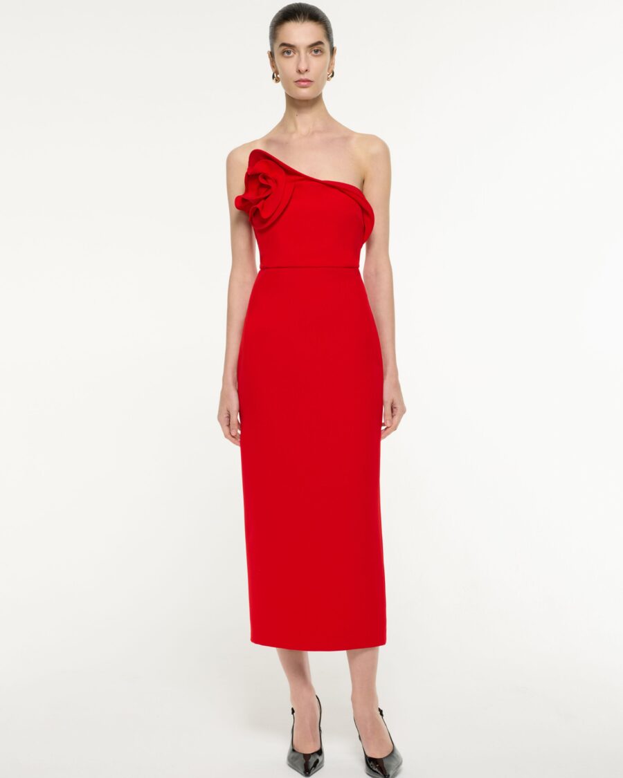 FLOWER DRAPED MIDI DRESS