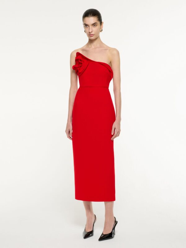 FLOWER DRAPED MIDI DRESS