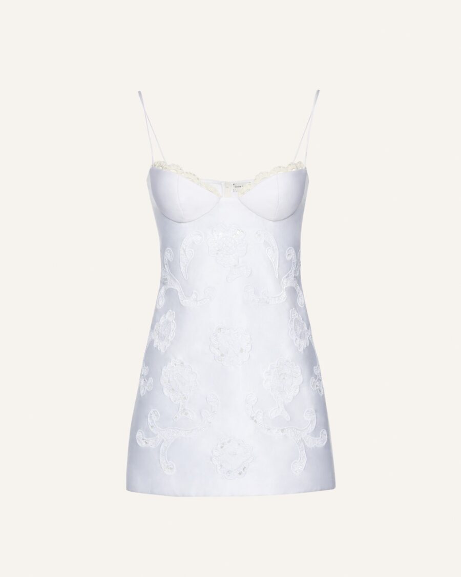 LACE POPLIN BUSTIER MINI DRESS