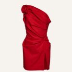 ONE SHOULDER RUCHED LINEN MINI DRESS
