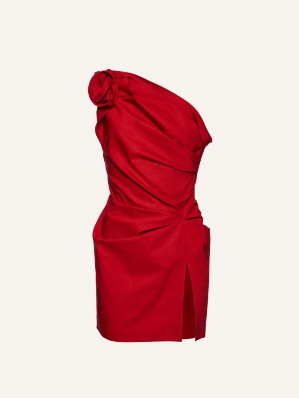 ONE SHOULDER RUCHED LINEN MINI DRESS
