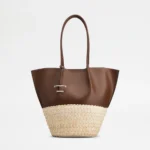 STRAW AND LEATHER SHOULDER BAG
