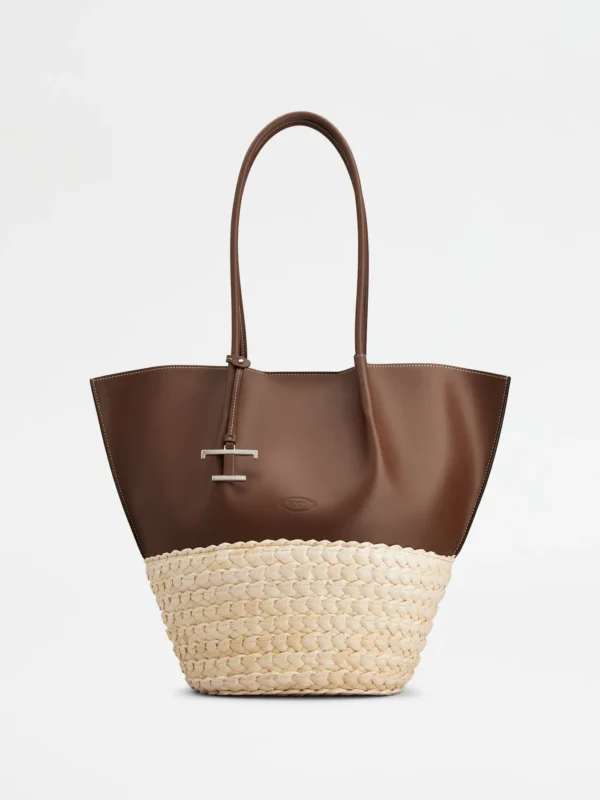 STRAW AND LEATHER SHOULDER BAG