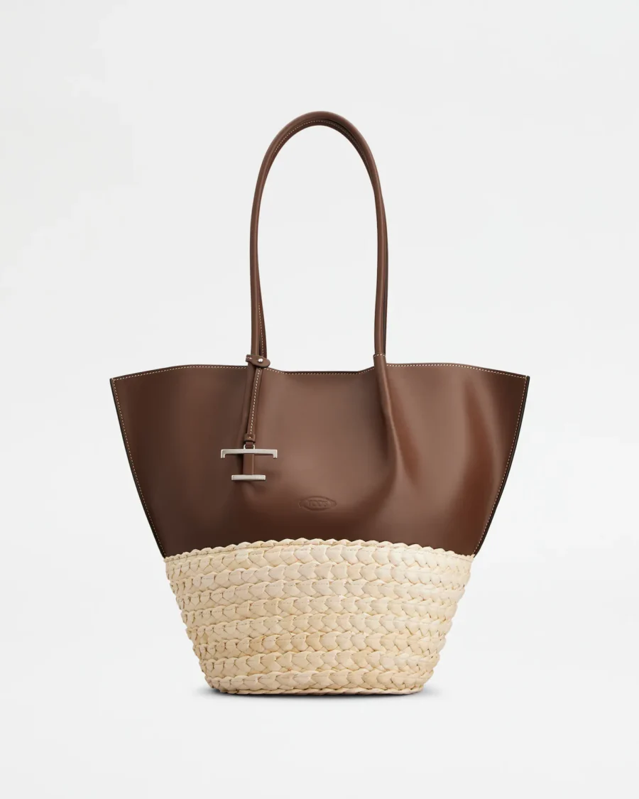 STRAW AND LEATHER SHOULDER BAG