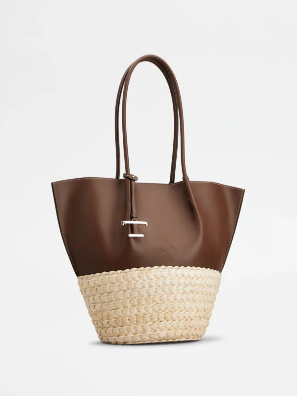 STRAW AND LEATHER SHOULDER BAG