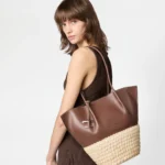 STRAW AND LEATHER SHOULDER BAG