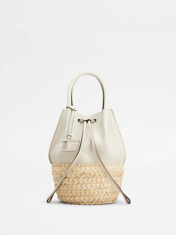 STRAW AND NAPPA BUCKET MINI BAG