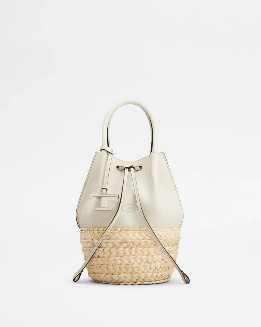 STRAW AND NAPPA BUCKET MINI BAG
