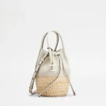 STRAW AND NAPPA BUCKET MINI BAG