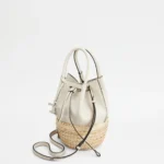 STRAW AND NAPPA BUCKET MINI BAG