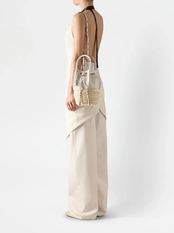STRAW AND NAPPA BUCKET MINI BAG